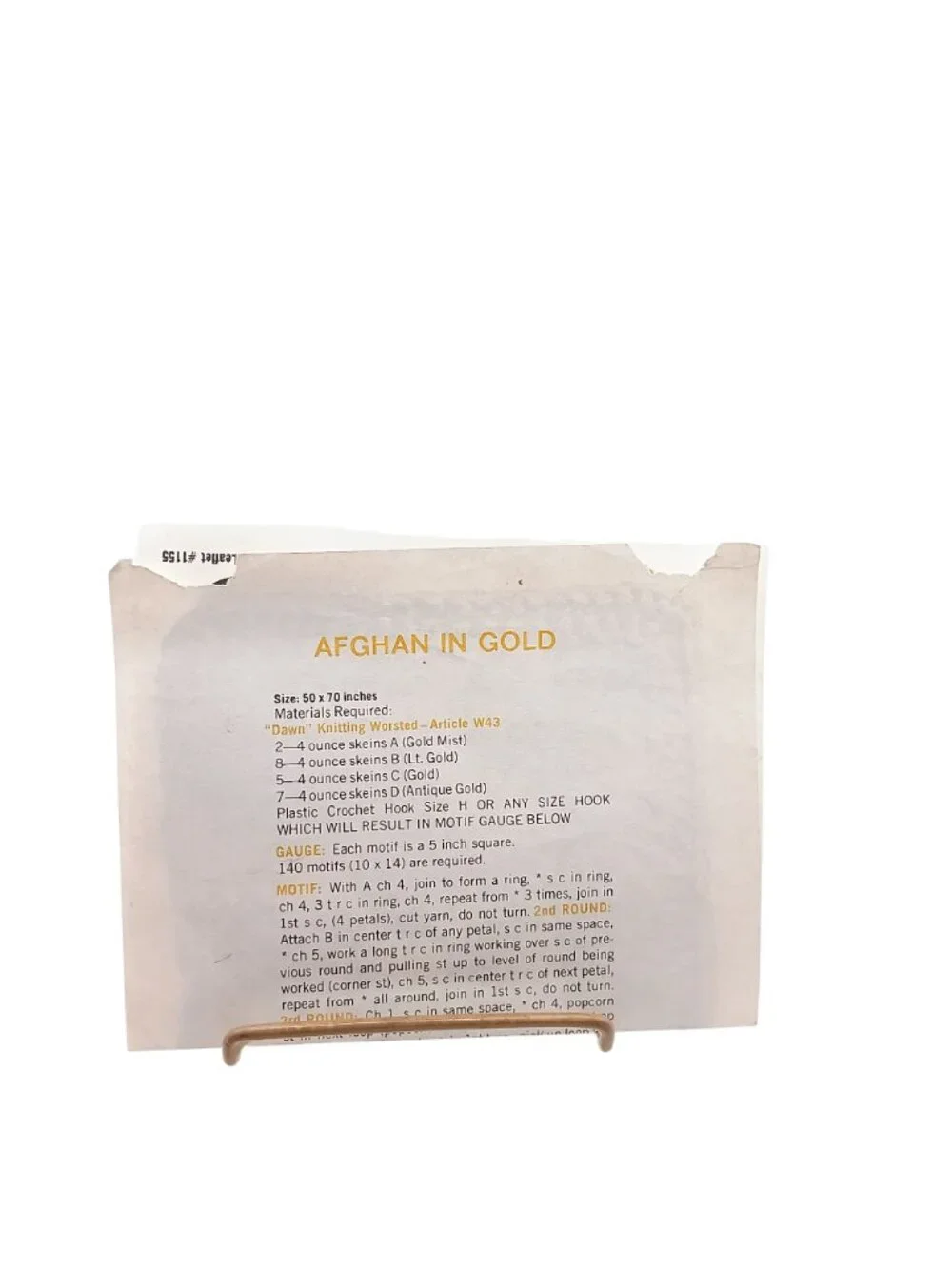 Vintage Afghan In Gold By Dawn Crochet Pattern Leaflet #1155